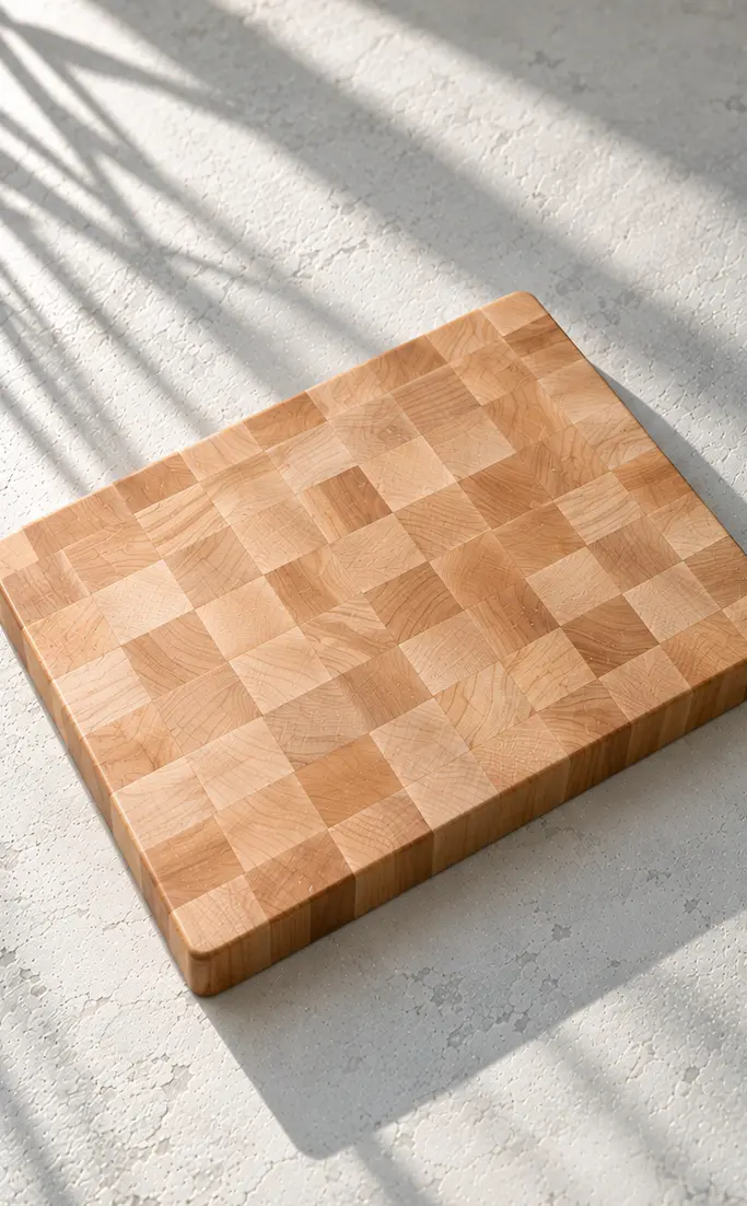 Medium end-grain maple board on chalk-coloured plaster